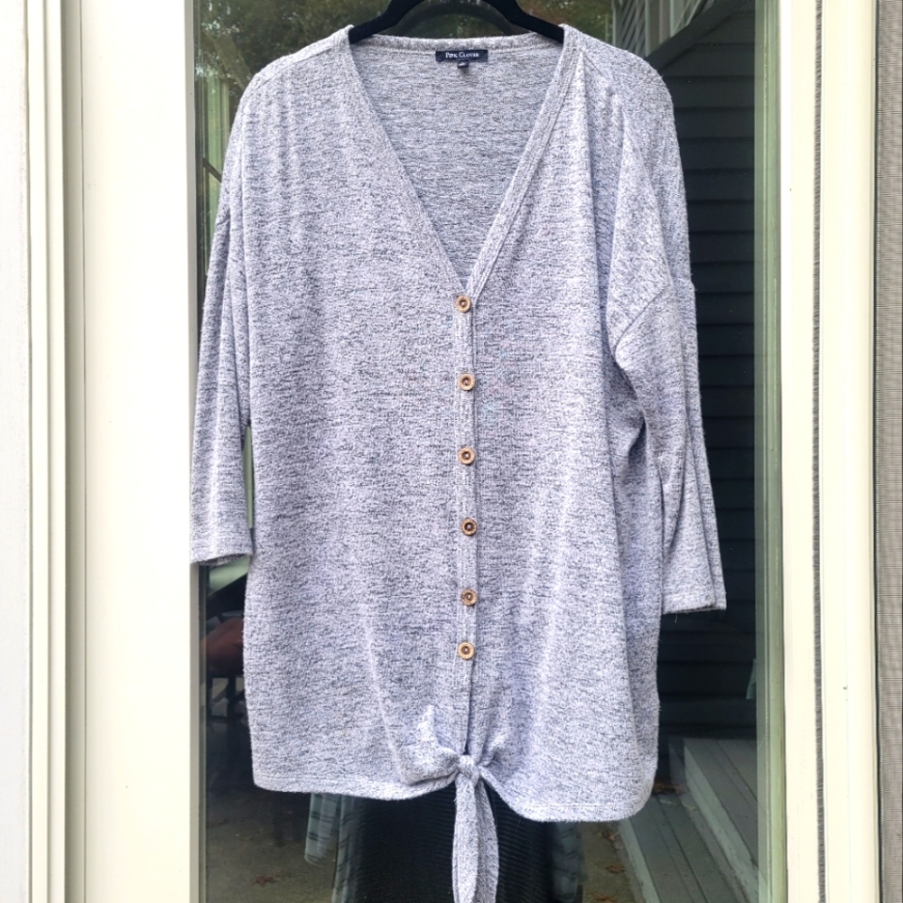 Gray button front knotted shirt